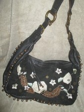 Borsa a mano FRANCESCO BIASIA in pelle nera e camoscio - ricamata