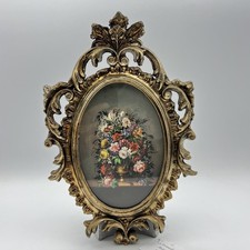 Quadro quadretto stampa vaso fiori con cornice oro argento stile antico barocco 