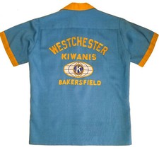 Camicia bowling California vintage anni 50 blu punto catena ricamata come nuova USA Md