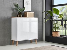 BMG Mobili Scarpiera Milano 4, senza maniglia, piedi in legno, bianco/artigianale, frontale lucido 