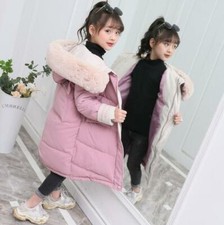 Cappotto lungo imbottito bambina invernale caldo pelliccia collo cappuccio spesso parka giacca N1