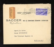 BUSTA AFFRANCATA 1954 ITALIA - SACCER REFRATTARI TORINO per Luigi Rossignoli & C