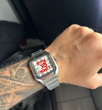 Orologio Quadrato stile Cartie con scritta Rossa Time is Money