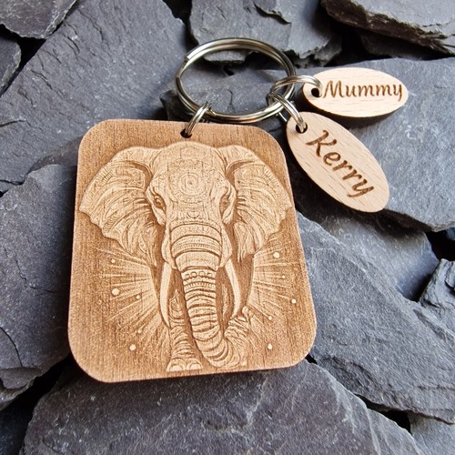 Engraved wooden elephant - engraved,