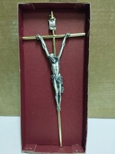 Crocifisso da parete metallo doppio colore oro e argento - 25 cm.