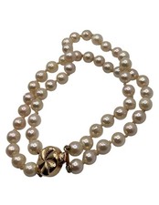 Bracciale antico doppio filo rosa rosa e bianco sporco perle barocche oro 14 kt