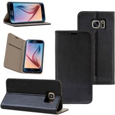 Cover in pelle per Samsung Galaxy e Huawei smartphone cellulare custodia protettiva nera  