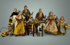 Tavolata 6 figure  37 Cm Porta Doni Arte Presepiale osteria Presepe Napoletano