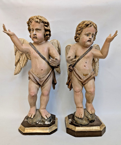 Coppia putti antichi legno - putti,