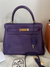Borsa originale Hermès Kelly 28 viola con accessori