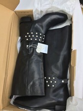 Zara Nero Pelle Stivali Alti Al Ginocchio con Borchie UK7 EUR40 US9 Ref 5050 301