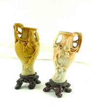 ARREDO CASA VINTAGE CINESE COPPIA VASI PIETRA SAPONARIA CINA PESCA VECCHIA