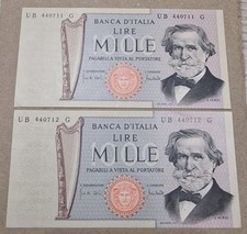 COPPIA CONSECUTIVA MILLE 1000 LIRE VERDI FDS quasi FDS