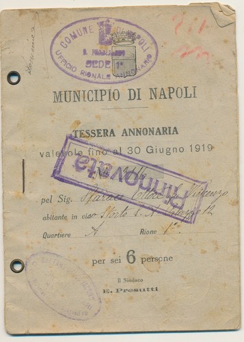 1918 napoli tessera annonaria - 1918,