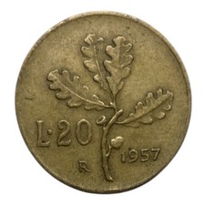 1957 Italy 20 Lire Coin - KM#