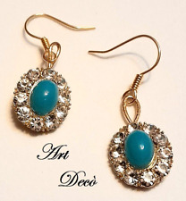 ORECCHINI LIBERTY/ART DECO' '20s TURCHESE, BRILLANTI, CM.4,5, ARGENTO-ORO GIALLO