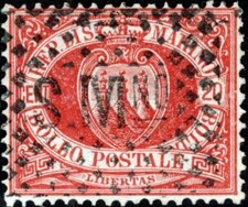 San Marino - 1877/1890 - Stemma  - cent. 20 rosso - usato - Sassone n.4