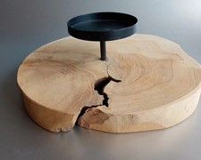 Porta Candela Con Base Di Tronco D'albero Spess. 8 Cm Diametro 22 Cm. capovolto 