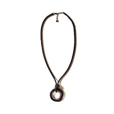 Sodini collana lunga 86 cm nera con strass neri brillanti e medaglione centrale