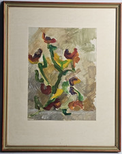 Scuola del XX secolo Quadro Dipinto Fiori Tecnica Mista su Carta Datato 1970