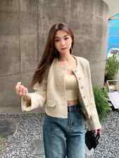 Cappotto Giacca Donna Morbido Beige Slim Bottoni Tweed Elegante 43905