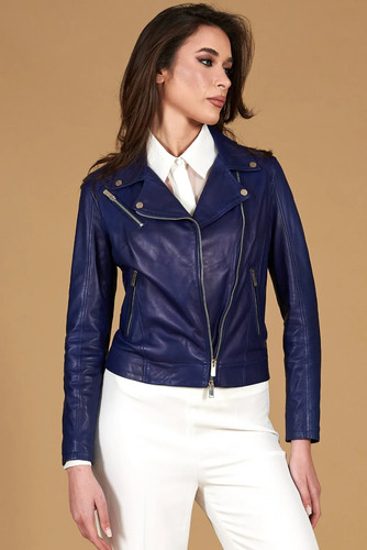 Giacca biker donna pelle - , blu