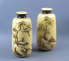 Vasi ceramica dipinti a mano alberi barche artigianato Italiano vintage anni ‘70