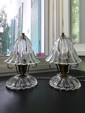 BAROVIER&TOSO Set di 2 rare lampade da tavolo "Campanellino" in vetro e ottone MURANO anni 40