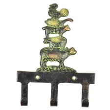 Ottone Muro Portachiavi Mucca Maiale Cane Anatra Gallo Farm Animali Colore Verde