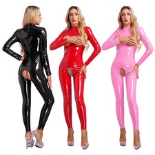 Body donna lattice catsuit sfoderato pelle verniciata tuta bodycon lingerie