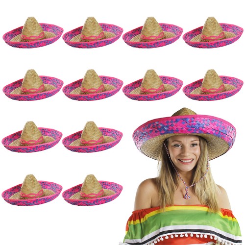 Pink straw sombrero hat - hat, 12
