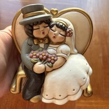 THUN Coppia Di Sposi Sposini e Margherite Rosa Su Trono A Cuore Medio RARO