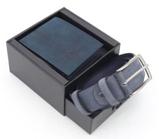 Set Uomo Roncato Portafoglio + Cintura Vera Pelle Monete Banconote Carte Blu 120