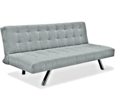 Divano Letto Clic Clac 3 Posti in Tessuto Imbottito Grigio, Design Moderno 175CM