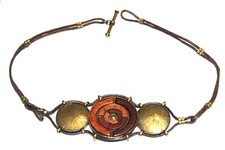 DONNA COLLANA ETNICA MARRONE E BRONZO STILE TRIBALE COLLARINO GIROCOLLO