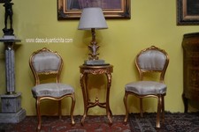 Tris di sedie con tavolino dorati stile Luigi XV