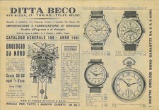 Torino DITTA BECCO, Catalogo generale, Orologi da polso, Taschino, Muro. 1961