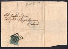 A26 STATO PONTIFICIO Lettera da BUDRIO a BOLOGNA 08.10.1858  f.llo 1 BAJ 