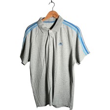 Adidas Polo Uomo Taglia L Grigio Blu Righe Manica Corta Clima Cotone Casual