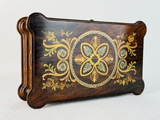 Scatola Portagioie In Legno Cofanetto Con Lussuosa Decorazione Intarsiata XX Sec