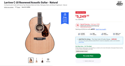 Larrivée acoustic guitar - c-10,