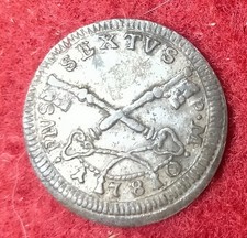 PIO VI BAIOCCO BAIOCCHELLA ROMA 1780 ARGENTO SPLENDIDA PAPAL PIUS PONTIFICIO