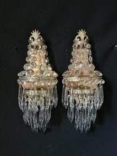 COPPIA APPLIQUE APPLIQUE CRISTALLO OTTONE VINTAGE ANTICHE APPLIQUE APPLIQUE 