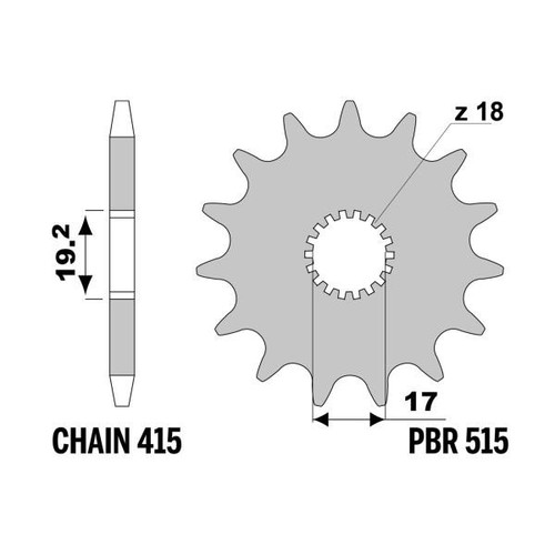 Pignone pbr z13 denti - denti, passo