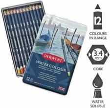 SCATOLA  12 MATITE COLORATE DERWENT WATERCOLOUR  DISEGNO ARTE  ACQUARELLABILE   