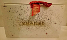 CHANEL SCATOLA GIFT BOX BAG CARTONE BIANCO OPACO ORO + FIOCCO NASTRO ROSSO LOGO