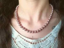 COLLANA PERLE AKOYA ROSA CHAMPAGNE NATURALI E ARGENTO 925 VERE PERLE GIAPPONESI