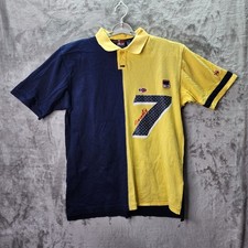 Polo vintage Bugle ragazzo M colorblock giallo navy anni 90 stile numero 7