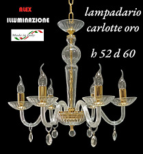 LAMPADARIO CARLOTTE 6  LUCI IN VETRO E CRISTALLO ORO CON PENDENTI - OFFERTA