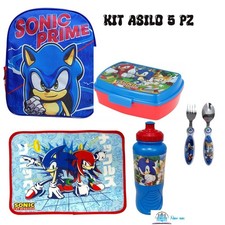 Kit Asilo 5 Pezzi Sonic Ufficiale SEGA Zaino, Borraccia, Tovaglietta, Portameren